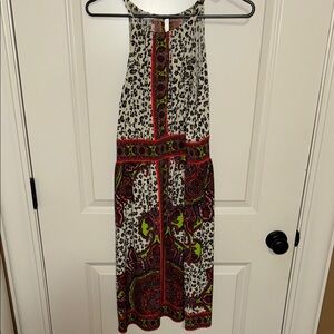 London Times Black and Tan Cheetah and Flower Halter Sundress